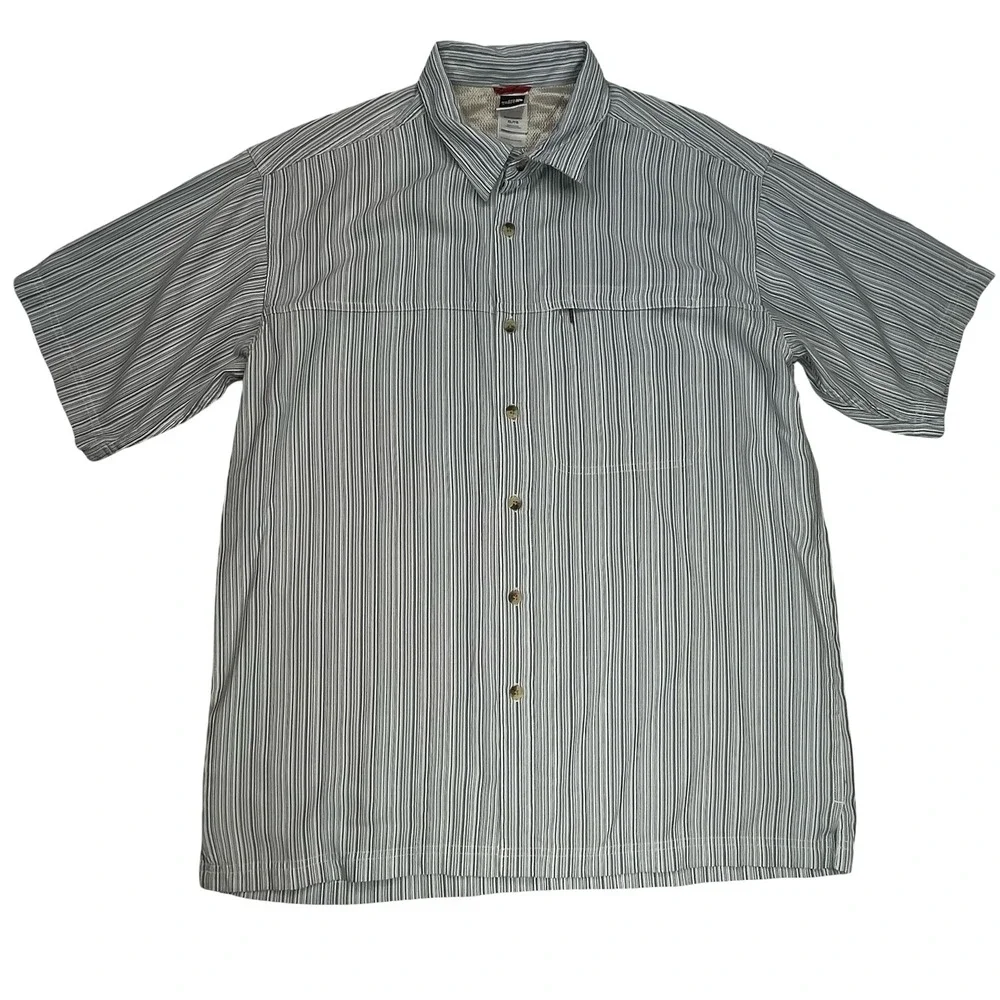 The North Face Mens Button Up Shirt Blue‎ Striped Hiking Outdoor AXT6 XL